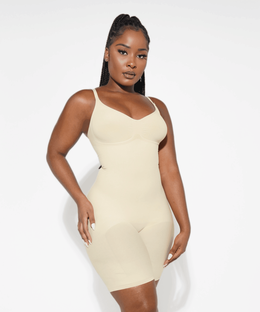 Sculpting Mid-Thigh Bodysuit Ivory - ShapeWaist