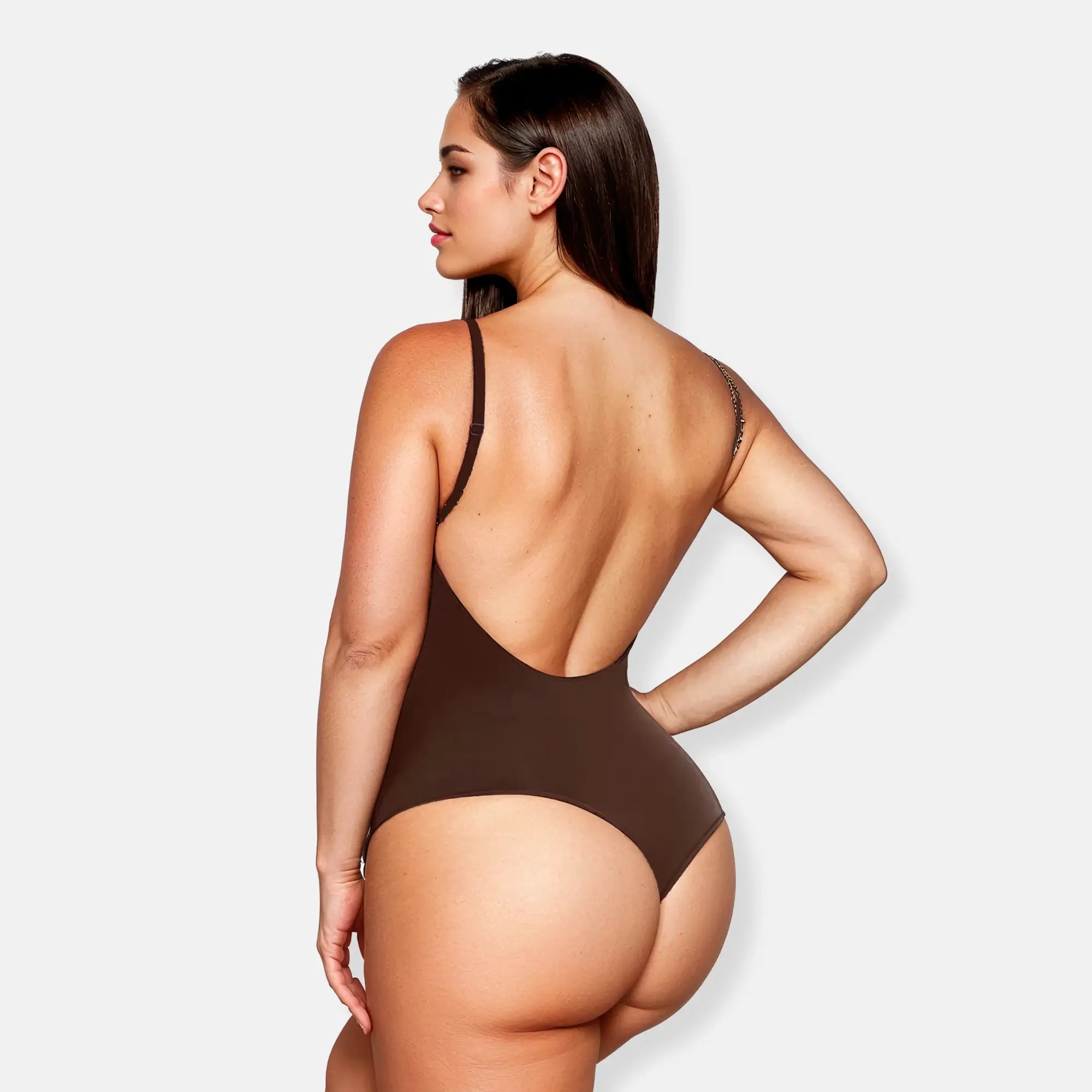 SCULPTING LOW BACK THONG BODYSUIT - COCOA