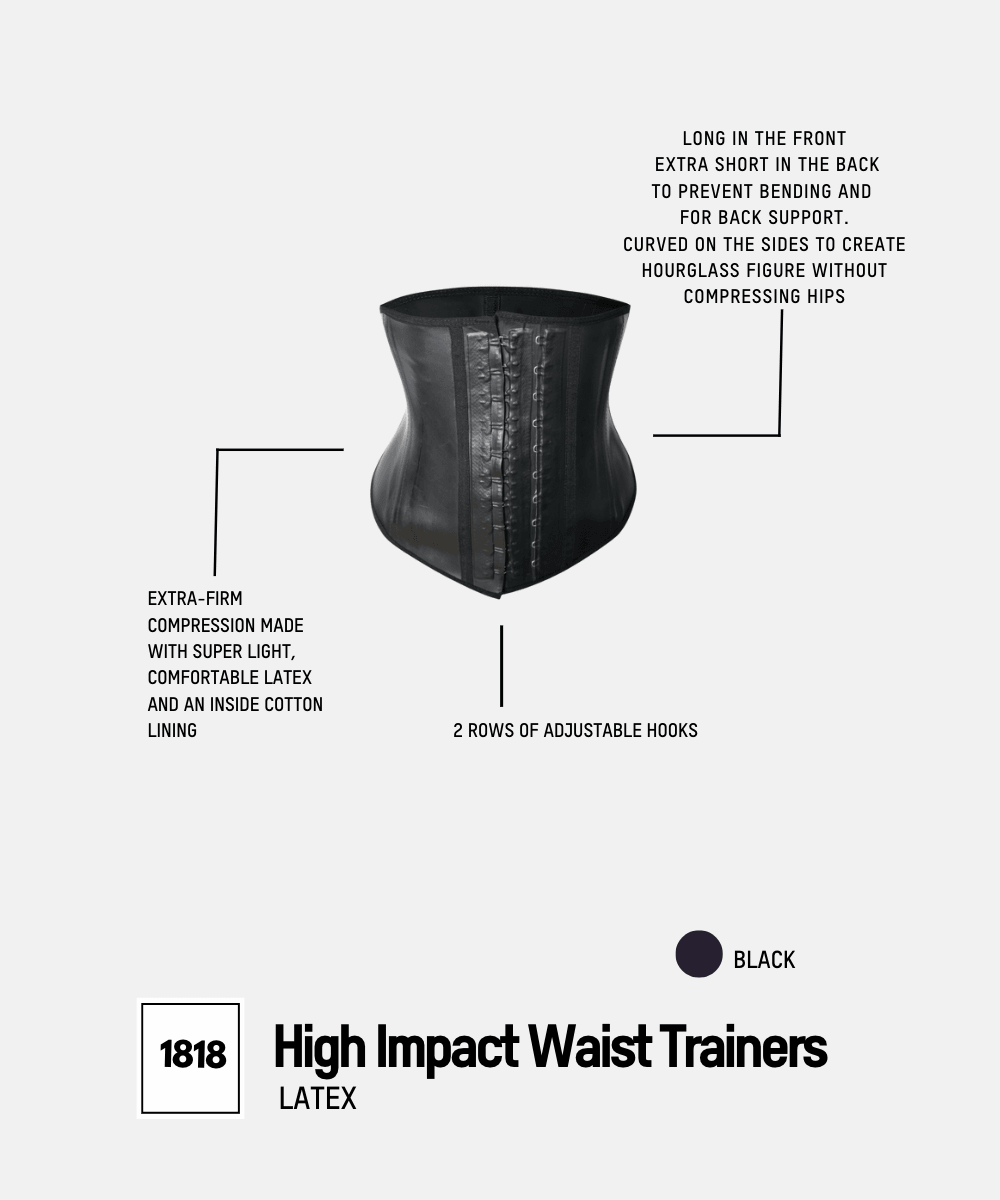 Waist Trainer With Zip - 3 Hooks & Shoulder Adjustable Strap - Black