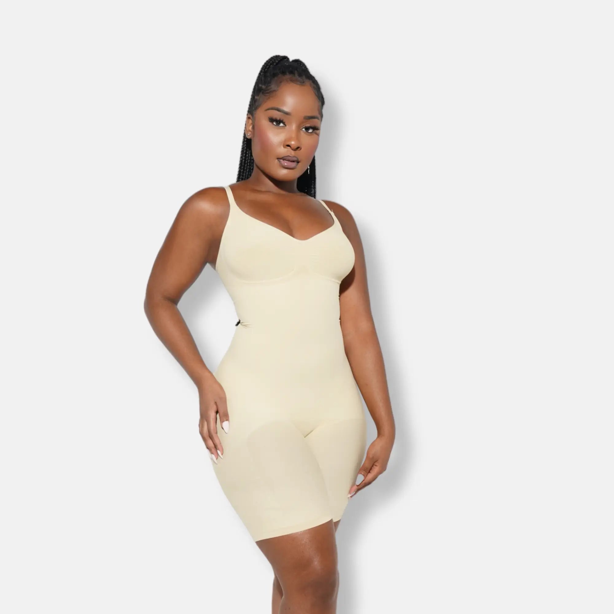 SCULPTING MID-THIGH BODYSUIT IVORY